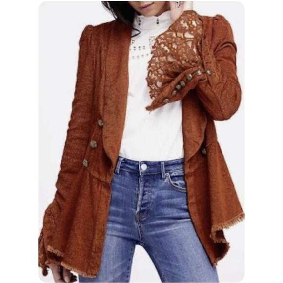 Free People Throwback Corduroy Blazer Jacket Bell LaceSleeve Tobacco Women's XS - Picture 1 of 16